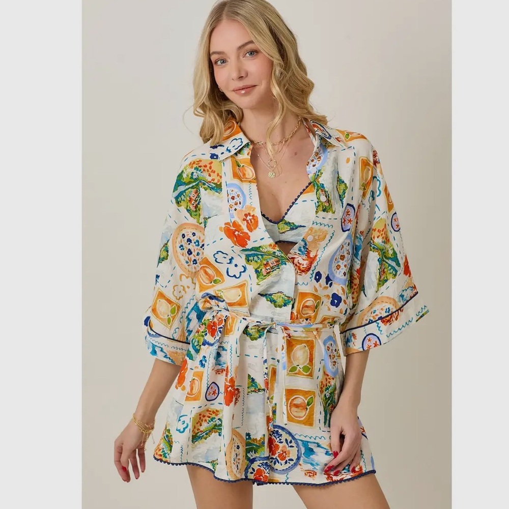 NEW! BOUTIQUE Tropical Fruit Floral Colorful Shorts Romper & Matching Bralette - Picture 2 of 8